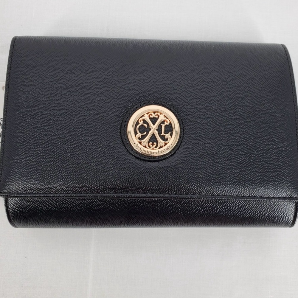CXL by Christian Lacroix Paris Caviar Black Clutch Detachable Chain Evening Bag
